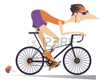 450x355 Cartoon Man Rides A Bike Isolated. Smiling Man In Helmet On