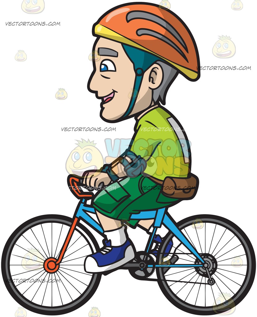 830x1024 A Mature Man Riding A Bike Cartoon Clipart