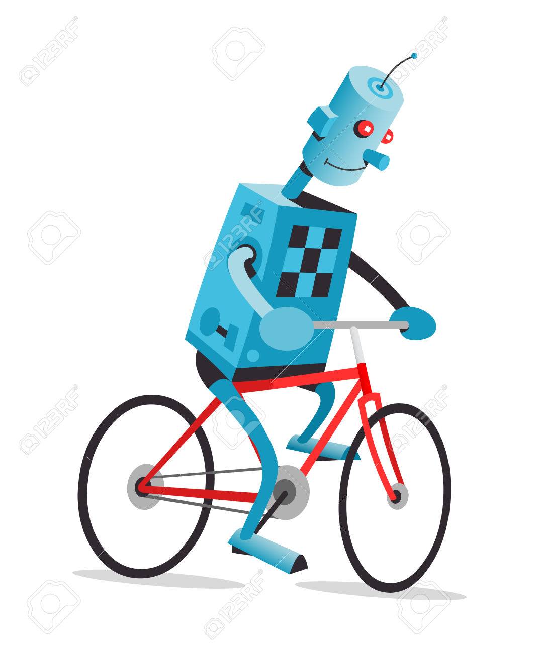 1072x1300 Robot Is Riding The Red Bike, Vector Cartoon Illustration Royalty