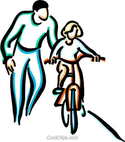 422x480 Little Girl Learning To Ride A Bicycle Royalty Free Vector Clip