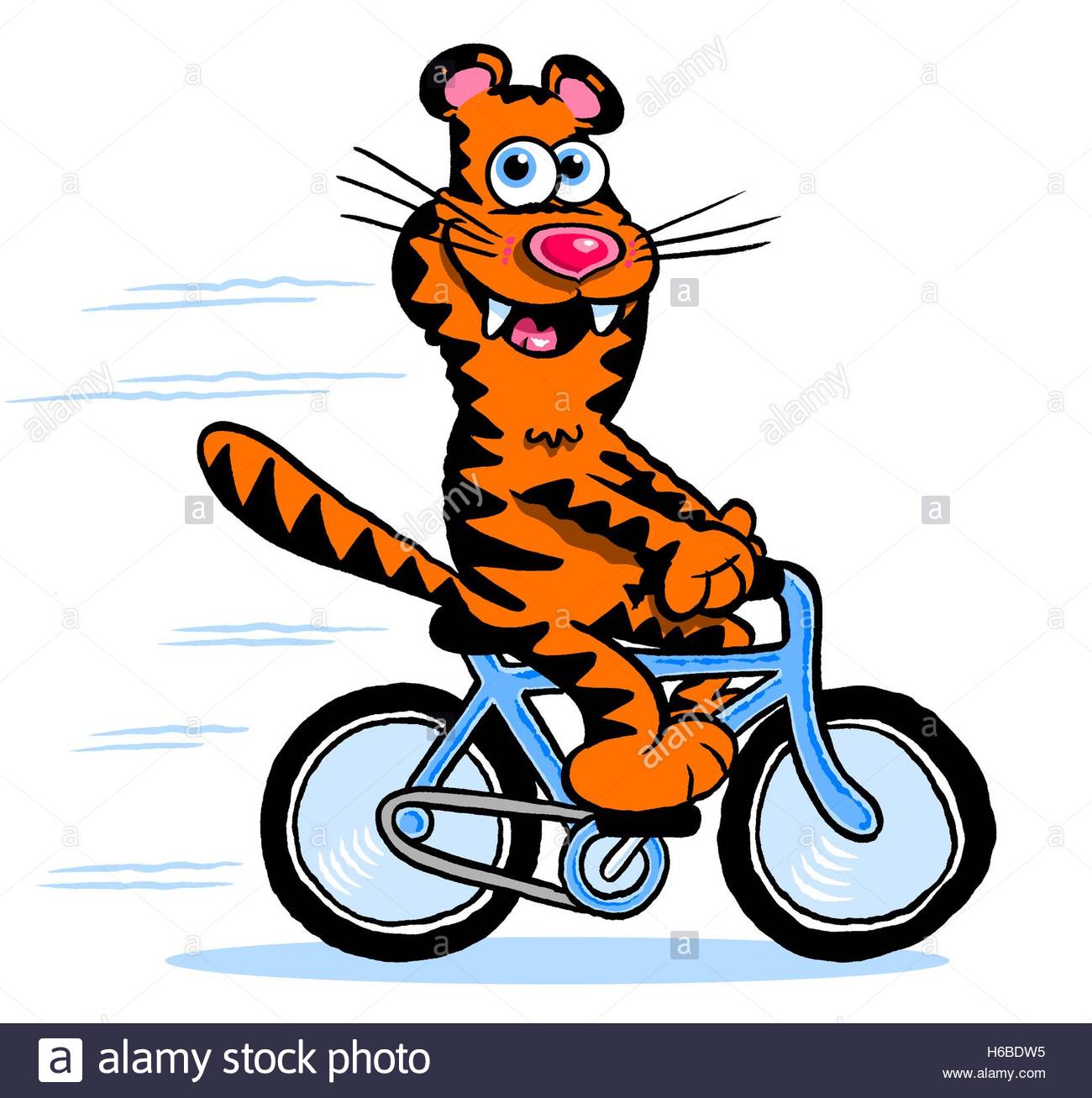 1300x1307 Cartoon Caricature Of Tiger Riding A Bicycle Stock Photo, Royalty