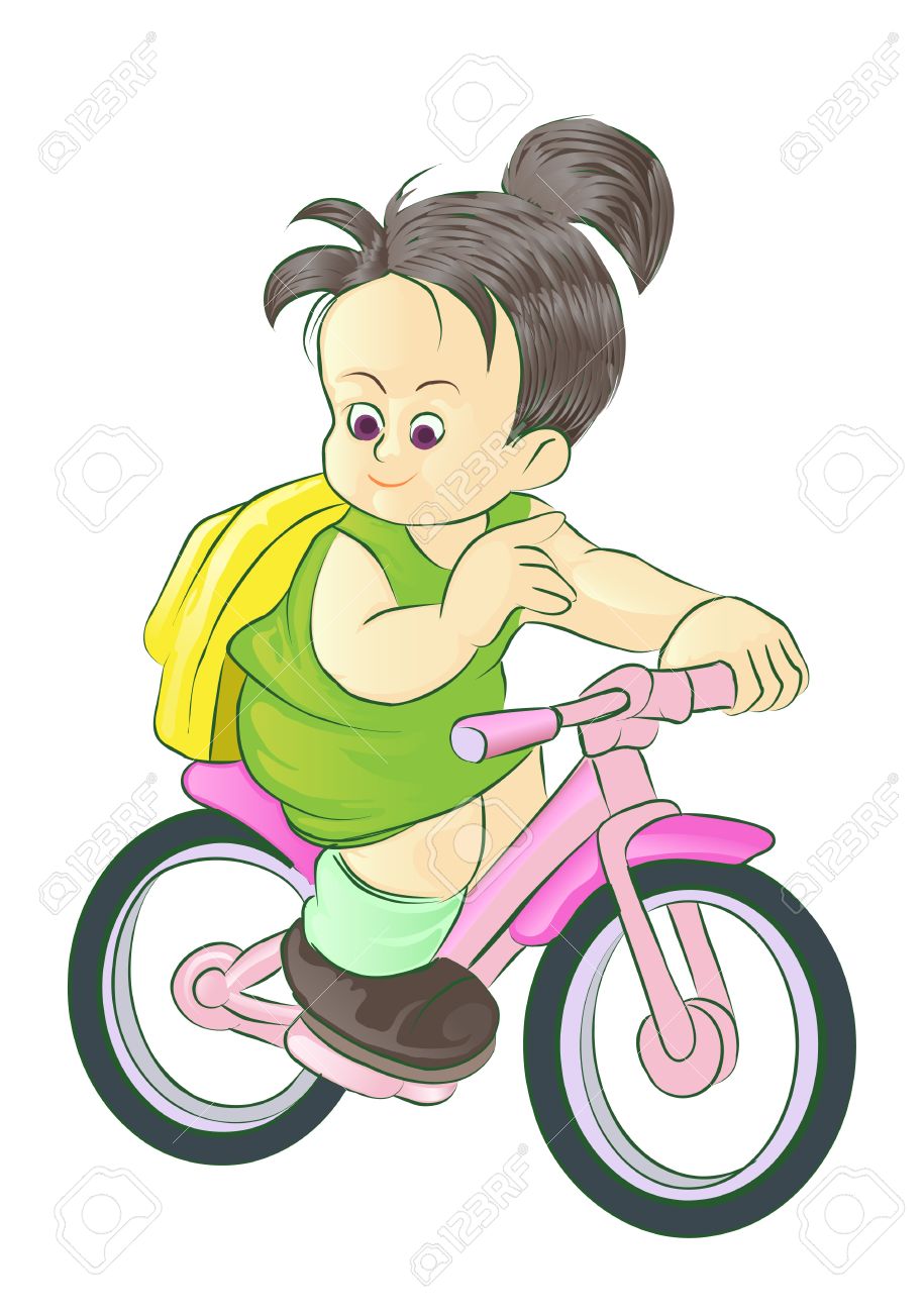 915x1300 Girl Riding Bike Go To School Royalty Free Cliparts, Vectors,