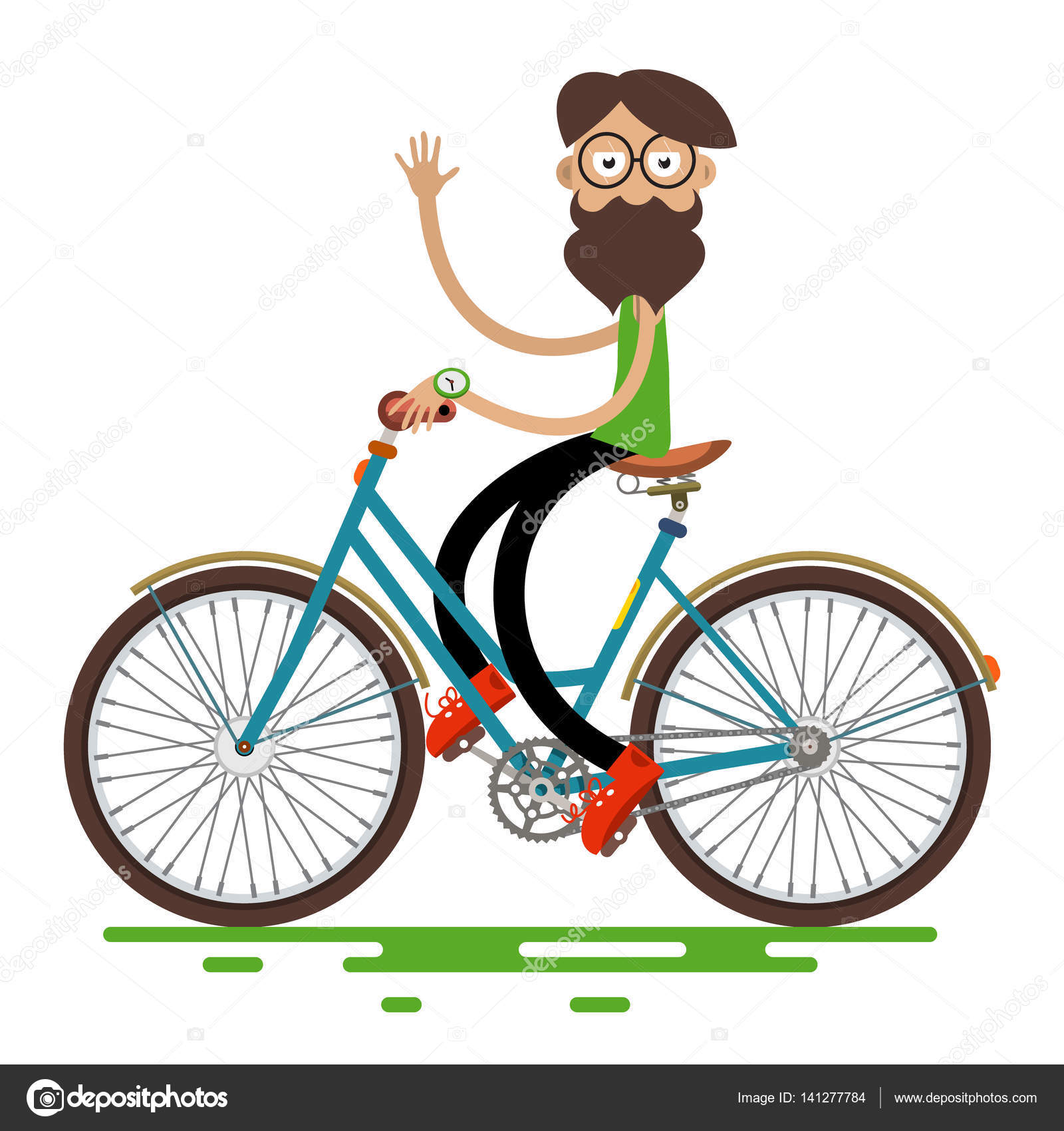 1600x1700 Hipster Man Riding Retro Bike Isolated On White Background. Vector