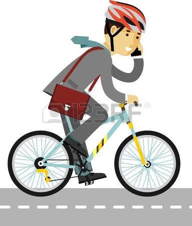 383x450 Simple Cartoon Of Businessman Riding A Bicycle. Vector