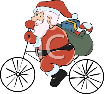 350x319 Royalty Free Clip Art Image Santa Claus Riding A Bike With His