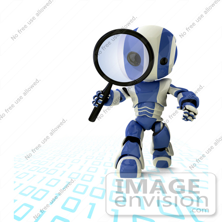 450x450 Clip Art Graphic Of A Blue Futuristic Robot Researching Binary