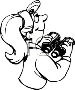 250x300 Art Image Black And White Girl Holding A Pair Of Binoculars