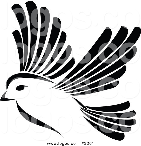 600x620 Royalty Free Vector Of A Black And White Flying Bird Logo By