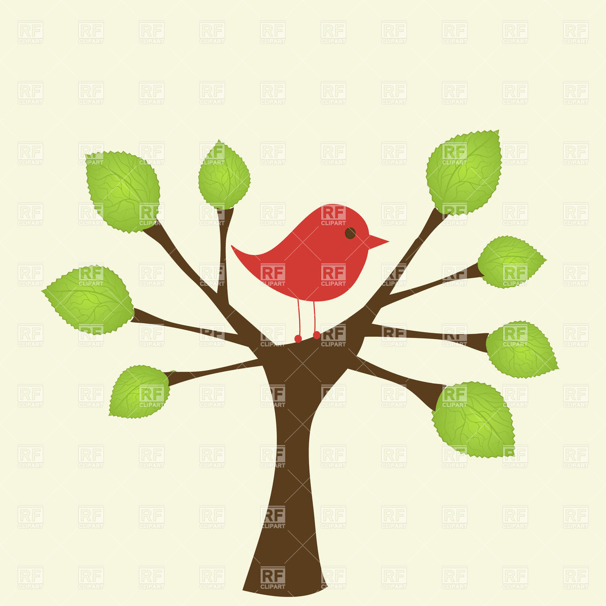 1200x1200 Cartoon Bird On A Tree Royalty Free Vector Clip Art Image