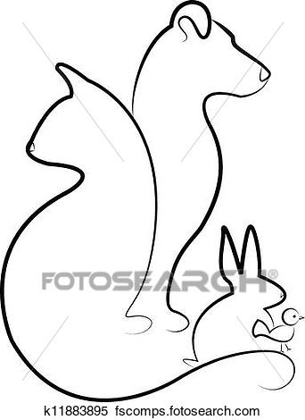 342x470 Clipart Of Cat, Dog, Rabbit And Bird K11883895