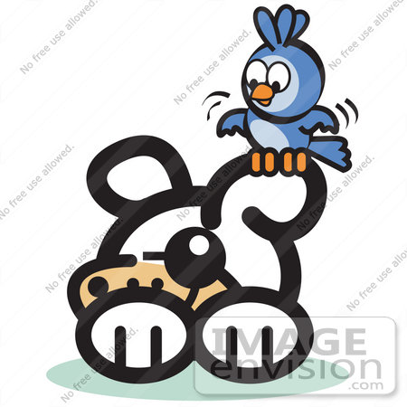 450x450 Royalty Free Cartoon Clip Art Of A Blue Bird Sitting On A Dog'S