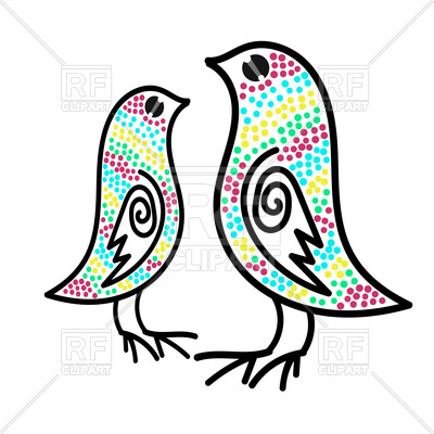 400x400 Cartoon Birds With Motley Pattern Royalty Free Vector Clip Art