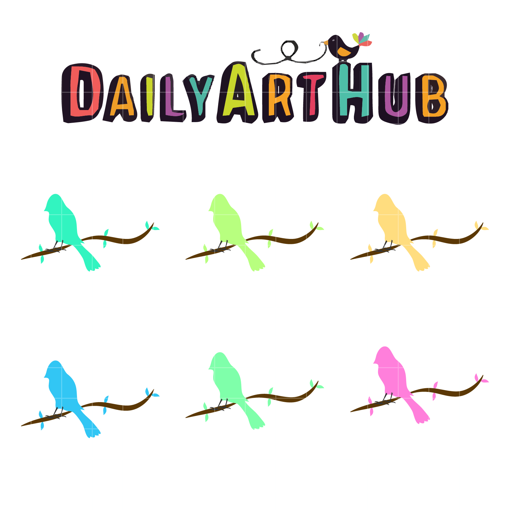 1650x1650 Colorful Bird On The Branch Clip Art Set Daily Art Hub