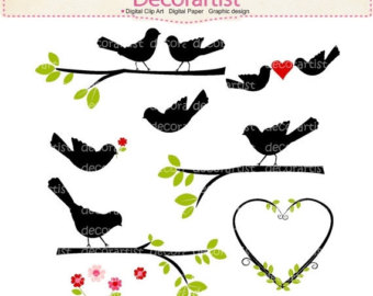340x270 Vintage Birds Clip Art 22 Printable Instant Download Black