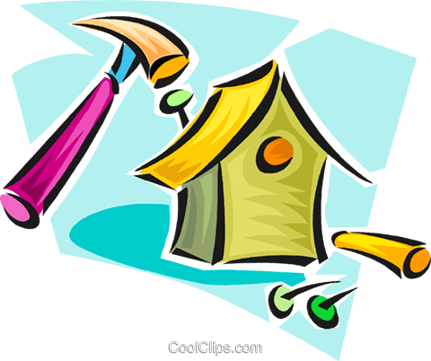 480x402 Building A Birdhouse Royalty Free Vector Clip Art Illustration