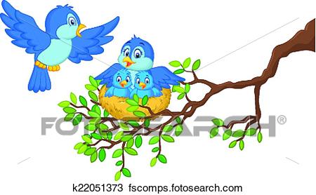 450x278 Clipart Of Birds With Her Two Babies In The Ne K22051373