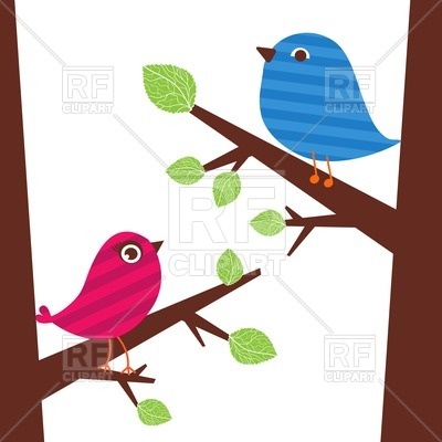 400x400 Couple Of Cute Birds Sitting On The Tree Branch Royalty Free