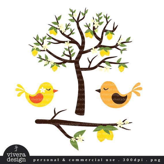570x570 Lemon Tree With Love Birds Digital Clip Art