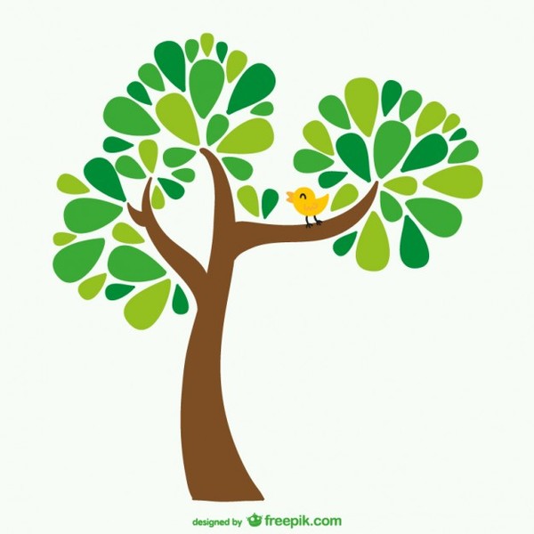600x600 Tree And Bird Cartoon Free Vector 123freevectors