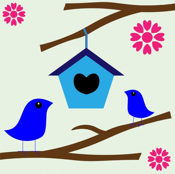 600x598 Romantic Abstract Birds Nest Illustration With Cartoon Style Free