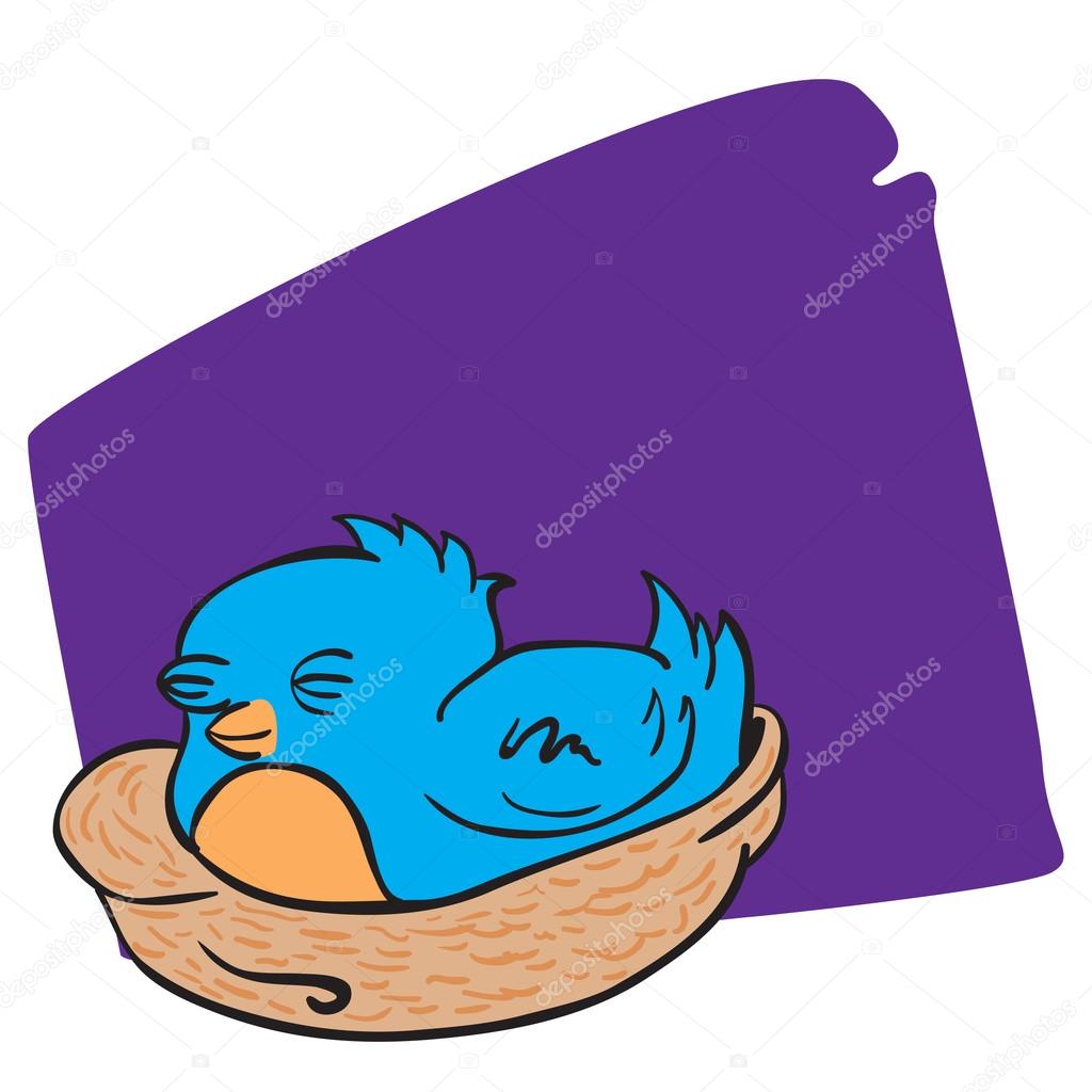 1024x1024 Blue Bird Sleeping In A Nest Cartoon Illustration Stock Vector