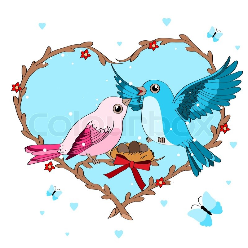 800x800 Illustration Of Love Birds Perched On A Branch Of A Tree. Vector