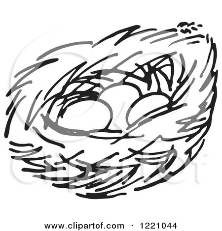 450x470 Clipart Of A Black And White Bird Nest And Blossoms On A Branch