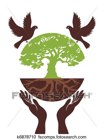 351x470 Clipart Of Eco Tree With Bird And Hand. Vector K6878710