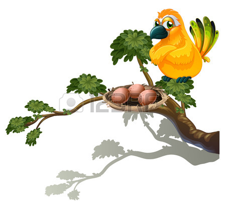 450x408 Illustration Of A Bird Watching The Nest On A White Background