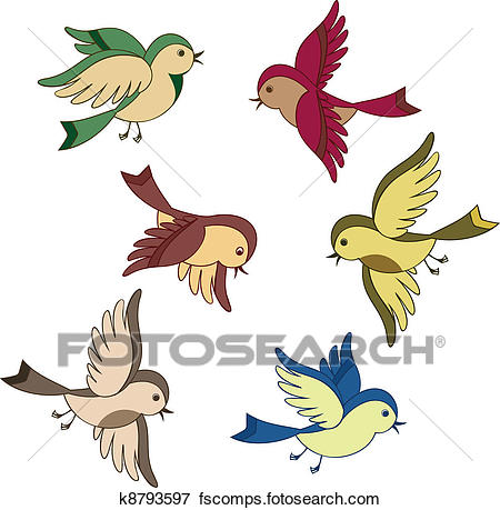 450x459 Clip Art Of Set Of Flying Bird Cartoon K8793597