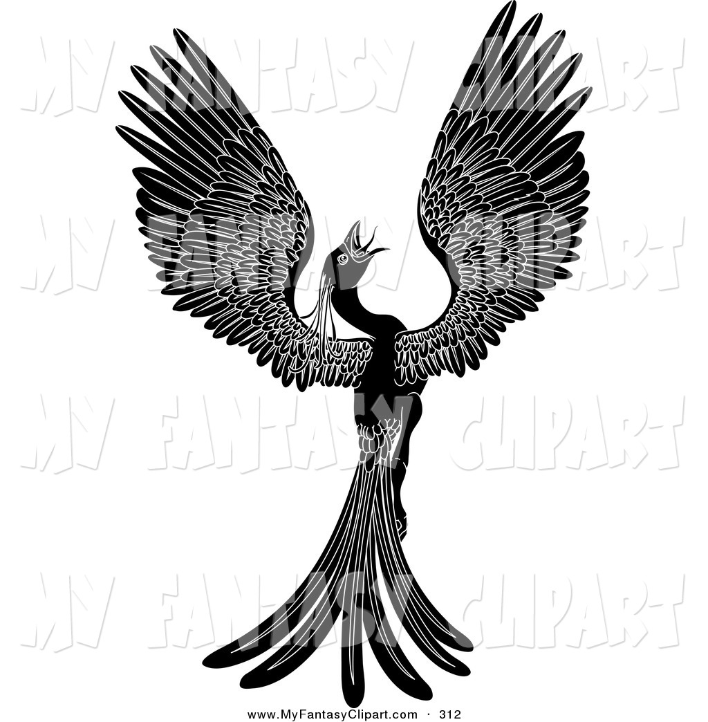 1024x1044 Clip Art Of A Majestic Black Phoenix Fantasy Bird Opening Its