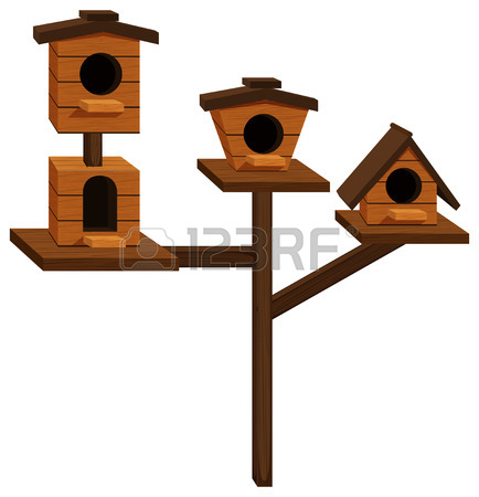 434x450 Four Birdhouses On One Pole Illustration Royalty Free Cliparts