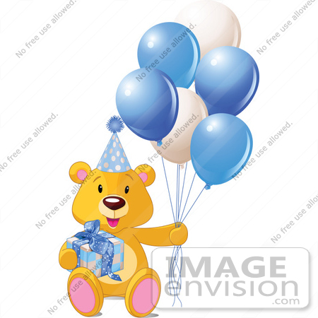 450x450 Royalty Free (Rf) Clip Art Of A Teddy Bear With A Gift, Party Hat