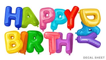 369x209 Happy Birthday Balloon Wall Decal