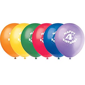 300x300 12 Latex Happy 4th Birthday Balloons, 6ct Childrens