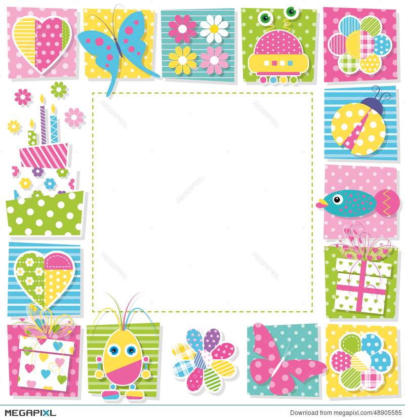 800x830 Cute Happy Birthday Border Illustration 48905585