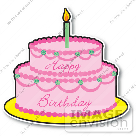 450x450 Clipart Of A Pink Girl's Birthday Cake With Two Layers And One