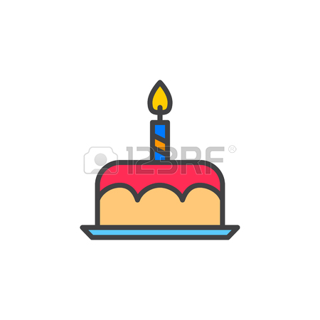 450x450 Fancy Birthday Cake Line Icon, White Outline Sign, Vector