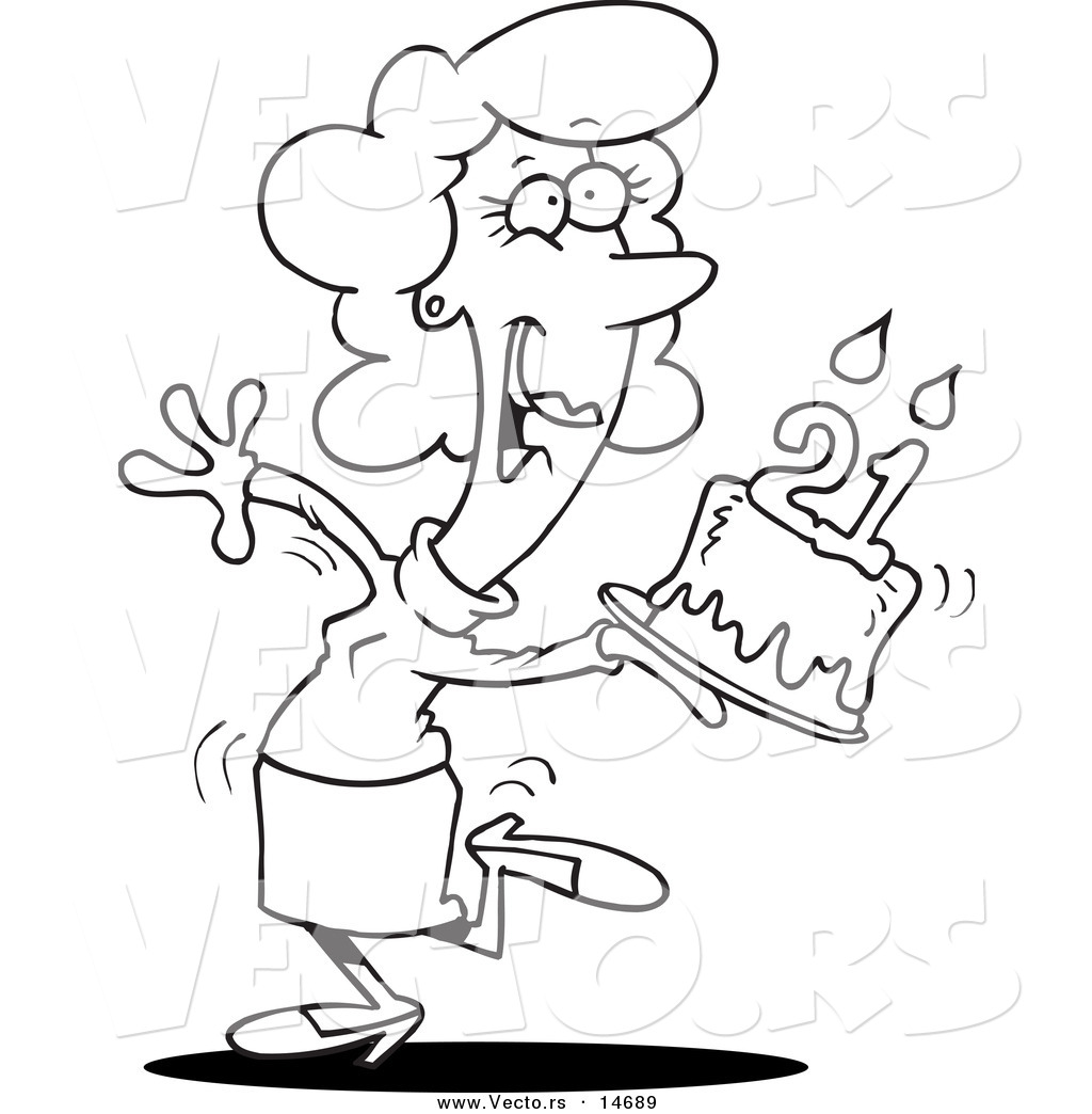 1024x1044 Vector Of A Cartoon Happy Woman Carrying A Birthday Cake With 21