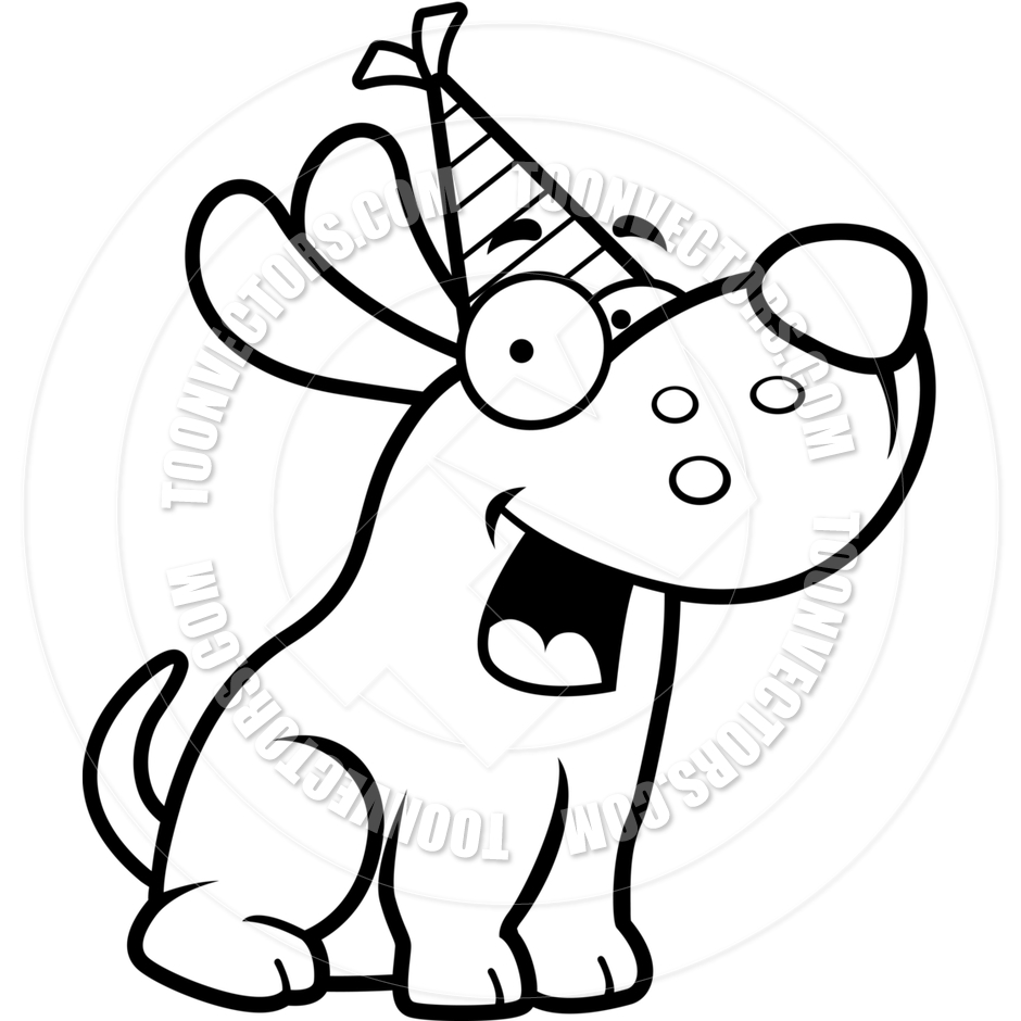 940x940 Cartoon Dog Birthday Party (Black And White Line Art) By Cory