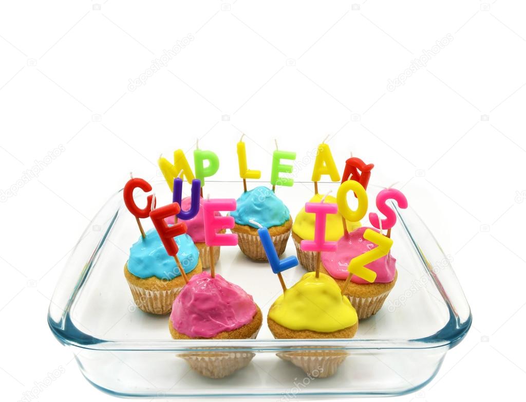 1024x782 Birthday Cupcakes With Candles Happy Birthday In Spanish Stock