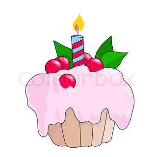 320x320 Vector Birthday Cupcake With Burning Candle Stock Vector Colourbox