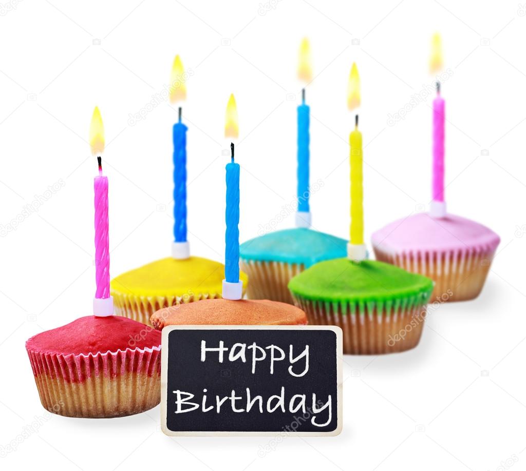 1024x918 Colorful Happy Birthday Cupcakes With Candles Stock Photo