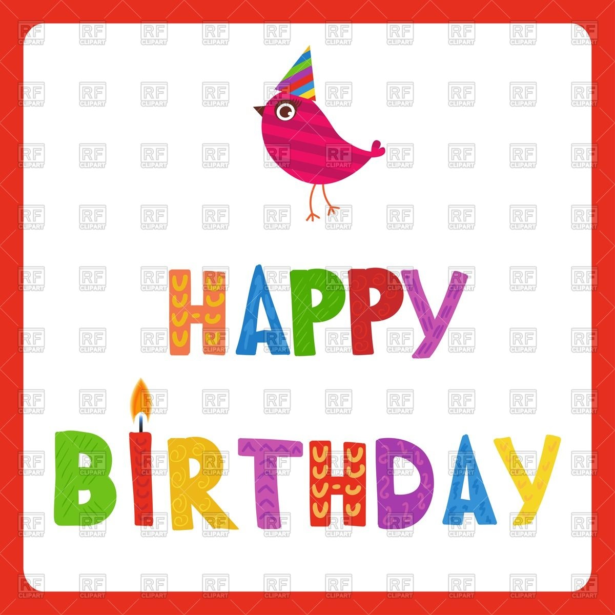 1200x1200 Happy Birthday Greeting Card And Cute Bird In Holiday Hat In Red