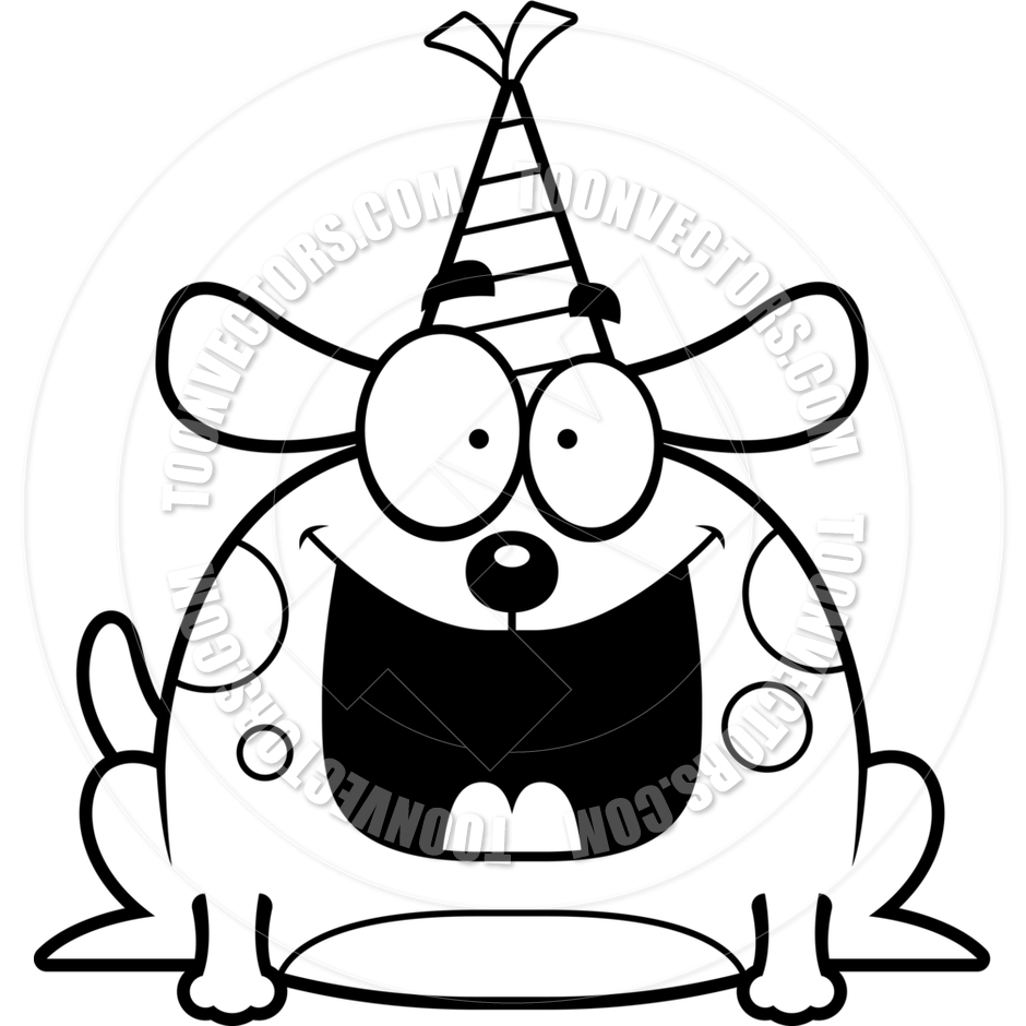 940x940 Cartoon Little Dog Birthday Party (Black And White Line Art) By