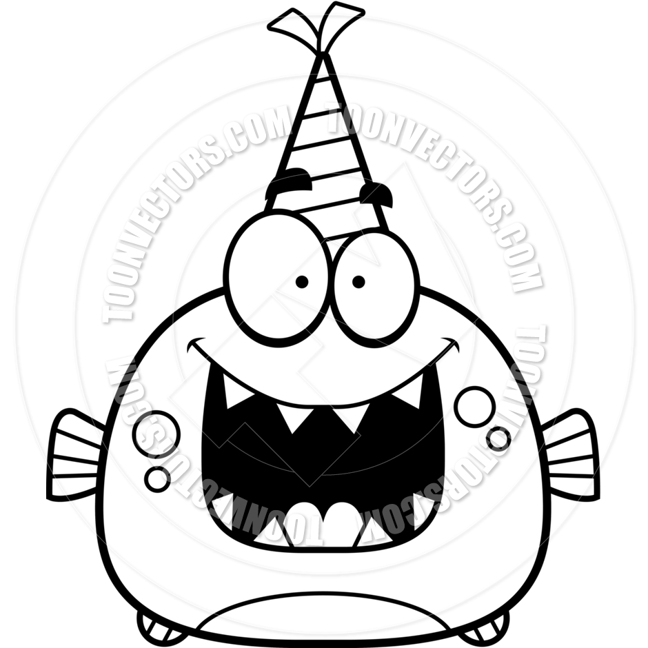 940x940 Cartoon Little Piranha Birthday Party (Black And White Line Art