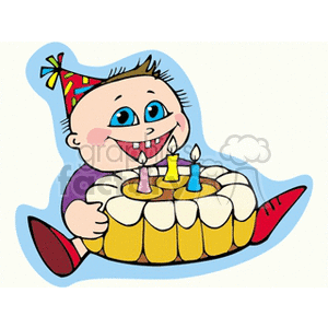 300x300 Royalty Free A Little Boy In A Birthday Hat Sitting With His