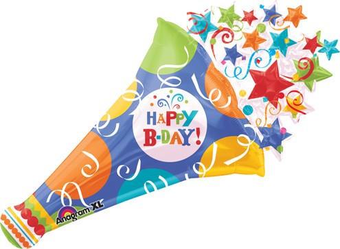 495x363 Happy Birthday Horn Confetti Stars Ls1000 Foil Balloon Cheery