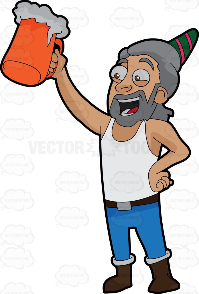 695x1024 A Man Raising A Beer Mug To Celebrate A Birthday Cartoon Clipart