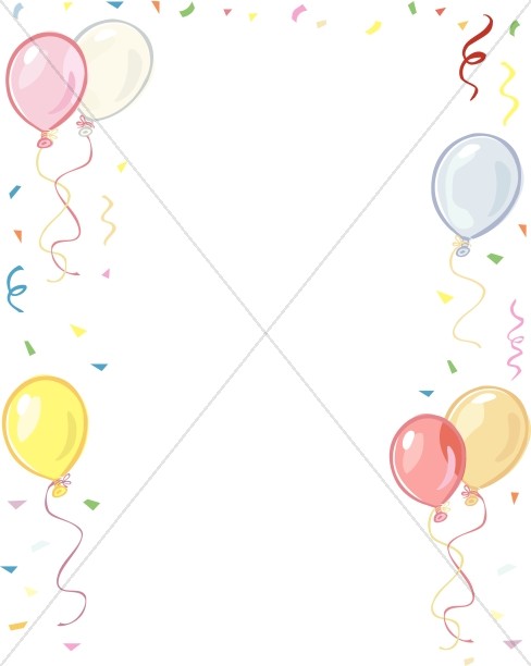 488x612 Balloons And Confetti Border Church Birthday Clipart